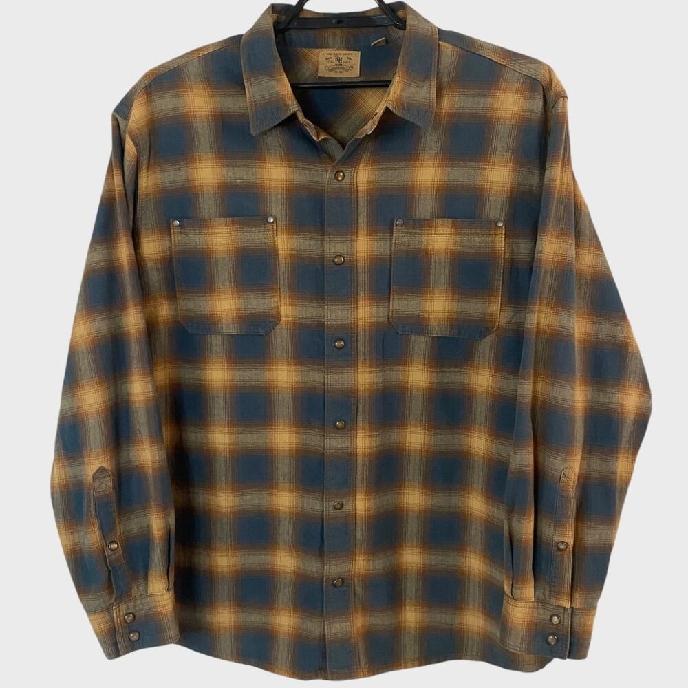 Bass Pro Shops RedHead Ranch Flannel Shirt Mens XL Blue/Yellow Plaid Snap-Button